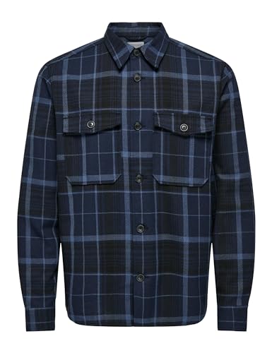 ONLY & SONS Herren Onsmilo Life Ovr Check Ls Shirt Noos Langarmhemd, Dark Navy, L von ONLY & SONS