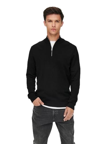 ONLY & SONS Herren Onsphil Reg 12 Cotton Half Zip Knit Noos Pullover, Schwarz, XL EU von ONLY & SONS