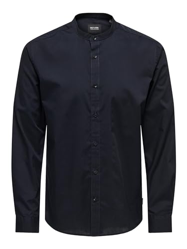 ONLY & SONS Herren Onssane Life Ls Mao Solid Poplin Shirt, Dark Navy, XL von ONLY & SONS