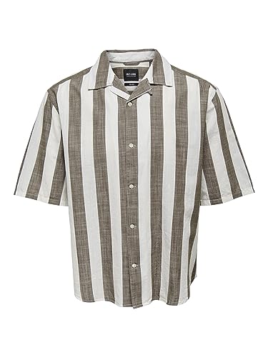 ONLY & SONS Herren Onstes Rlx Ctn Slub Stripe Ss Shirt Noos, Teak, XXL von ONLY & SONS