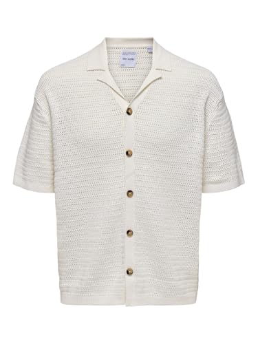 ONLY & SONS Herren Onsthiago Ovz 7 Ss Resort Crochet Shirt Poloshirt, Cloud Dancer, L von ONLY & SONS