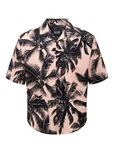 ONLY & SONS Herren Onstie Rlx Ctn Linen Palm Ss Shirt Blue, Peach Nectar, XL von ONLY & SONS