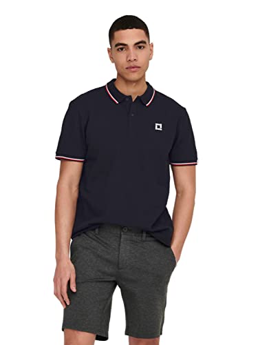 ONLY & SONS Herren Poloshirt ONSFLETCHER - Regular Fit XS S M L XL XXL, Größe:L, Farbe:Dark Navy Bright White and Fiery RED Contrast Stripe 22024827 von ONLY & SONS