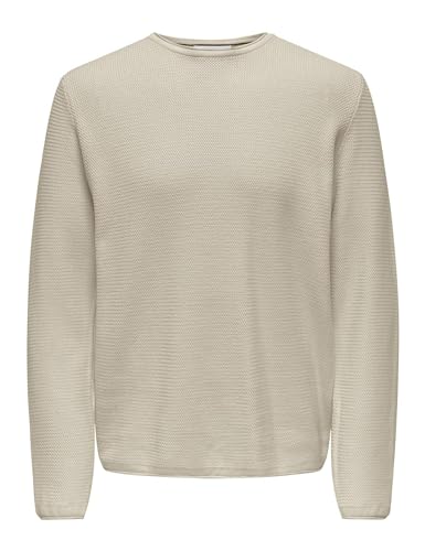 ONLY&SONS Herren Pullover Langarm Rundhals Baumwolle Bequem Stilvoll Strickpullover, Farben:Beige-2, Größe Pullover:M von ONLY & SONS