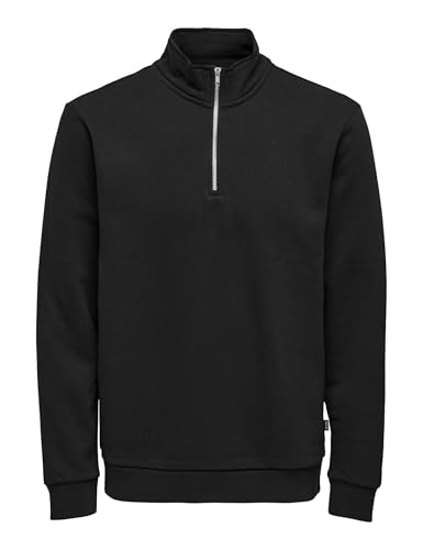 ONLY & SONS Herren Pullover ONSCERES Half Zip Sweat - Regular Fit S M L XL XXL, Größe:S, Farbe:22019055 Black von ONLY & SONS