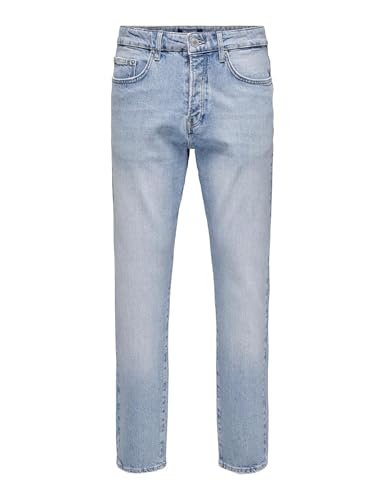 ONLY & SONS Herren Regular Denim Pants mit Rissen 5-Pocket Jeans Hose Bleached Washed, Farben:Hellblau, Größe Jeans:30W / 32L, Beinlänge:L32 von ONLY & SONS