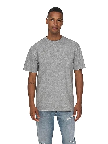 ONLY & SONS Herren Rundhals T-Shirt ONSFRED - Relaxed Fit S-XXL Schwarz Weiss, Größe:L, Farbe:Light Grey Melange 22022532 von ONLY & SONS