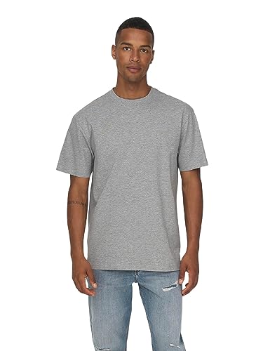 ONLY & SONS Herren Rundhals T-Shirt ONSFRED - Relaxed Fit S-XXL Schwarz Weiss, Größe:S, Farbe:Light Grey Melange 22022532 von Only & Sons