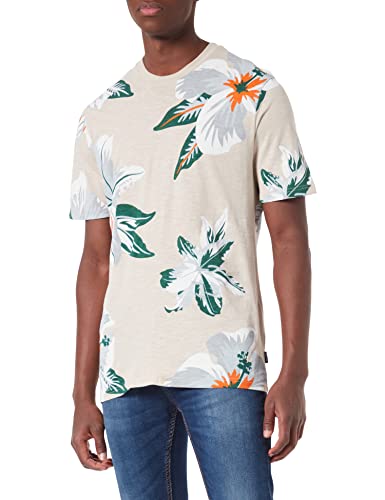 ONLY & SONS Herren Rundhals T-Shirt ONSKLOP FLORAL - Regular Fit XS S M L XL XXL, Größe:M, Farbe:Silver Lining 22022164 von ONLY & SONS