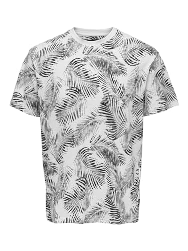 ONLY & SONS Herren Rundhals T-Shirt ONSPERRY Life Leaf - Regular Fit XS-XXL, Größe:L, Farbe:Bright White 22025283 von ONLY & SONS