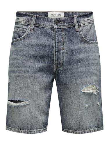 ONLY & SONS Herren Shorts Denim Midi Bermuda Mid Waist Pants Baumwolle Five-Poket Hose, Farben:Dunkelblau, Größe:M ONLY & SONS Herren Shorts Denim Midi Bermuda Mid Waist Pants Baumwolle Five-Poket Hose, Farben:Dunkelblau, Größe:M von ONLY & SONS