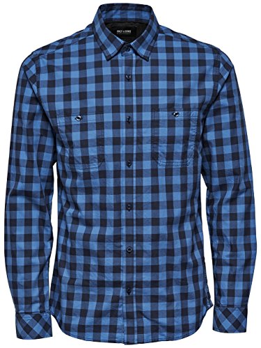 ONLY & SONS Herren Slim Fit Freizeit Hemd Onsvolta Shirt Noos, Gr. Large, Mehrfarbig (Dress Blues) von ONLY & SONS