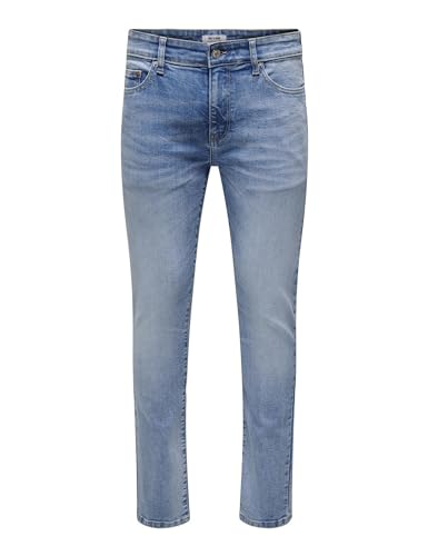 ONLY&SONS Herren Slim Fit Jeans helle Waschung niedrige Taille 5-Pocket Reißverschluss, Farben:Blau, Größe Jeans:29W / 32L, Beinlänge:L32 von ONLY & SONS