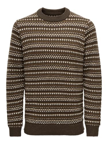 ONLY&SONS Herren Strickpullover Regular Fit Rundhals Langarm stilvoll bequem, Farben:Braun, Größe Pullover:L von ONLY & SONS