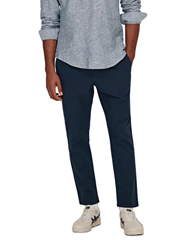 ONLY & SONS Herren Sweatpant ONSLINUS Crop LIN - Tapered Fit - XS S M L XL XXL, Größe:XXL, Farbe:Dark Navy 22024966 von ONLY & SONS