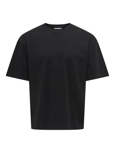 ONLY & SONS Herren T-Shirt Rundhals Oversize Fit Jersey Shirt Dropped Shoulder Design Top, Farben:Schwarz, Größe:S von Only & Sons