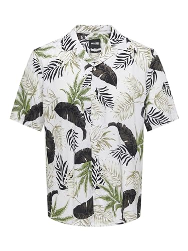 Only & Sons Herren Viskose Hemd ONSWayne Life Kurzarm mit Palmenprint 22028616 Antique White M von Only & Sons