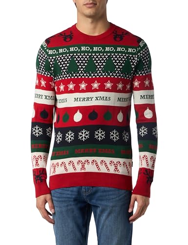 ONLY & SONS Herren Weihnachts-Strickpullover ONSXmas Reg Pulli Weihnachten Rentier 22027280 Pompeian Red S von Only & Sons