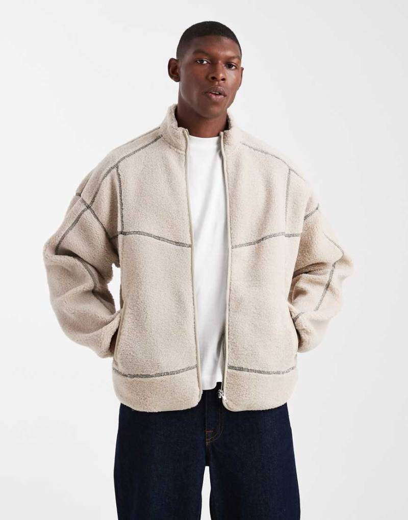 ONLY & SONS - Hochgeschlossene Fleece-Jacke in Hellbeige mit Reißverschluss und Kontrastnaht-Neutral von ONLY & SONS