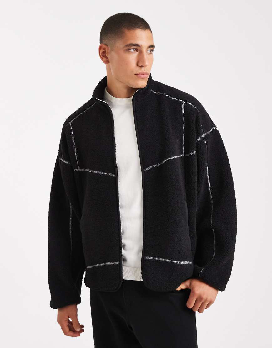 ONLY & SONS - Hochgeschlossene Fleece-Jacke in Schwarz mit Reißverschluss und Kontrastnaht von ONLY & SONS