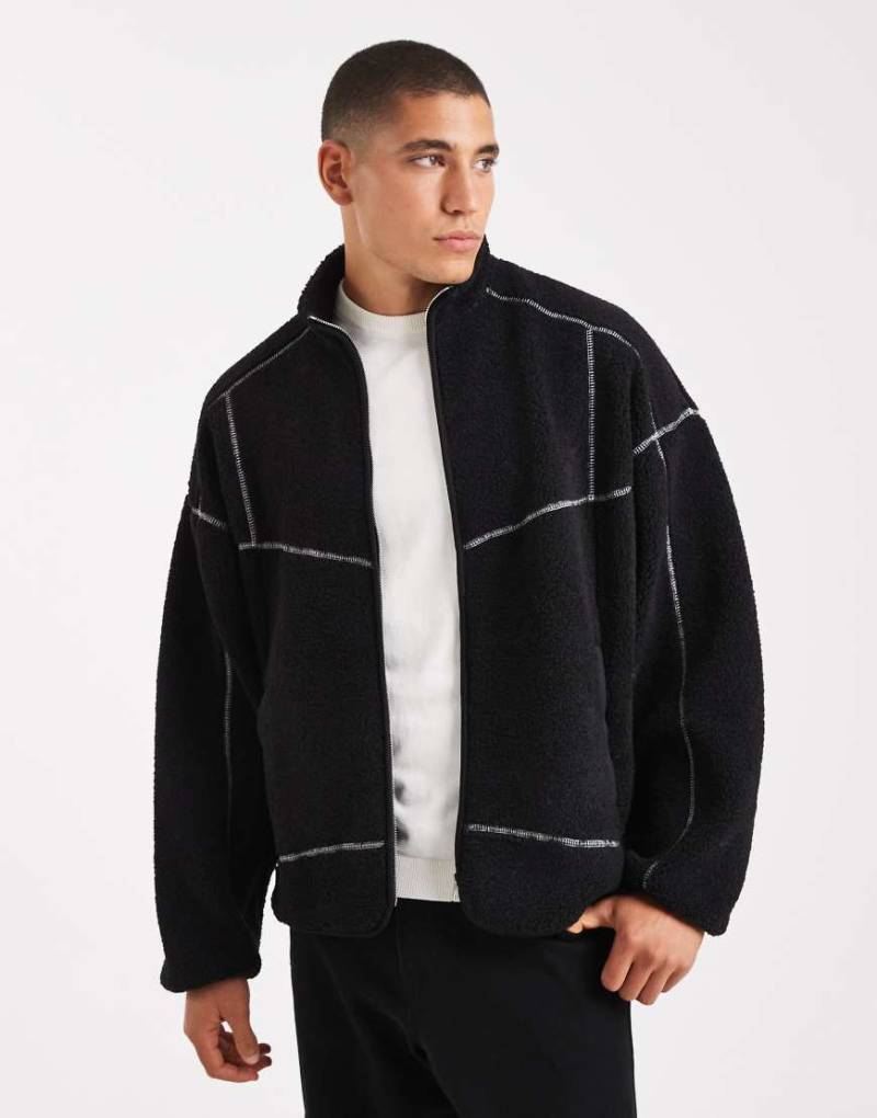 ONLY & SONS - Hochgeschlossene Fleece-Jacke in Schwarz mit Reißverschluss und Kontrastnaht von ONLY & SONS