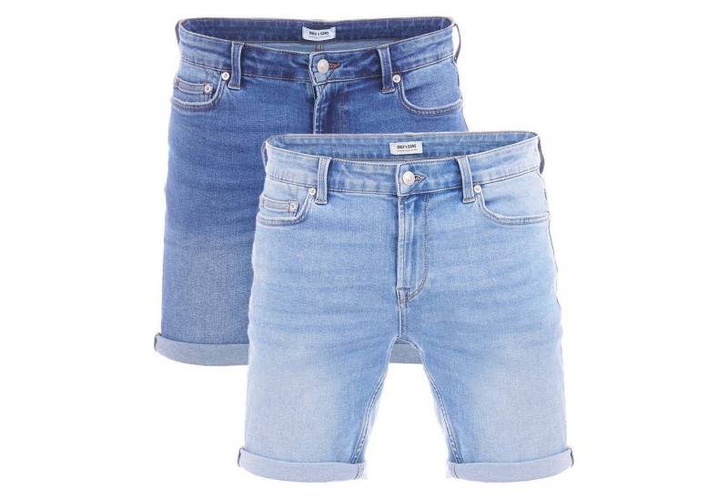 ONLY & SONS Jeansshorts Herren Shorts ONSPLY 2er Pack Regular Fit Bermudashorts mit Stretch von ONLY & SONS