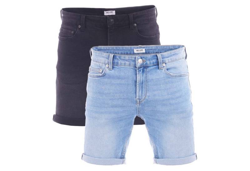 ONLY & SONS Jeansshorts Herren Shorts ONSPLY 2er Pack Regular Fit Bermudashorts mit Stretch von ONLY & SONS
