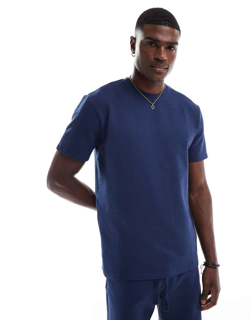 ONLY & SONS - Kurzärmliges T-Shirt in Marineblau mit Waffelstruktur, Kombiteil von ONLY & SONS