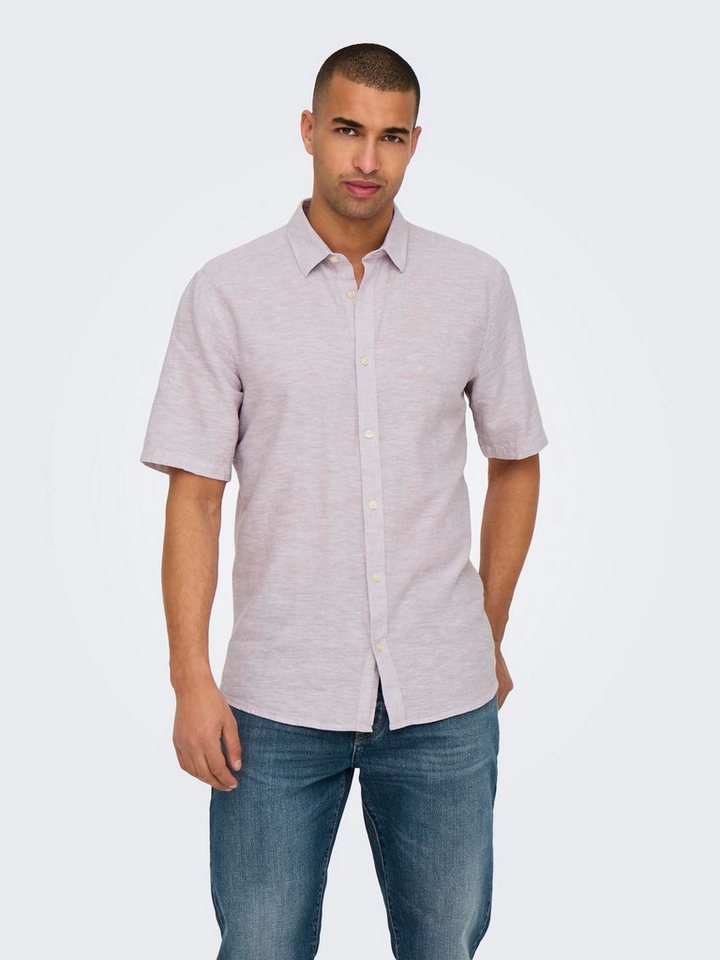 ONLY & SONS Kurzarmhemd Kurzarm Slim Fit Hemdkragen ONSCAIDEN LIFE SS SOLID LINEN SHIRT NOOS von ONLY & SONS