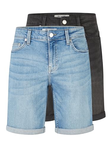 ONLY & SONS Kurze Jeans Herren ONSPLY 2er Pack Regular Fit Shorts Basic Hose Denim Bermuda Sommerhose Einfarbig, Größe:M, Farbe:Light Blue/Black (22029141) von ONLY & SONS