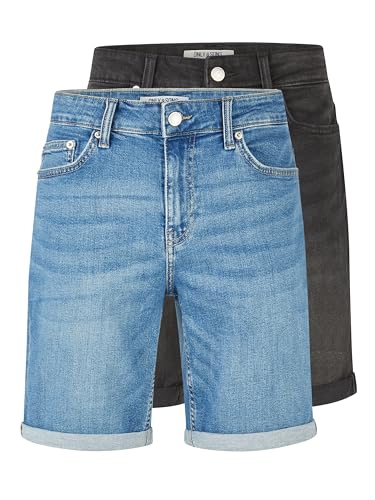 ONLY & SONS Kurze Jeans Herren ONSPLY 2er Pack Regular Fit Shorts Basic Hose Denim Bermuda Sommerhose Einfarbig, Größe:M, Farbe:Medium Blue/Black (22029141) von ONLY & SONS