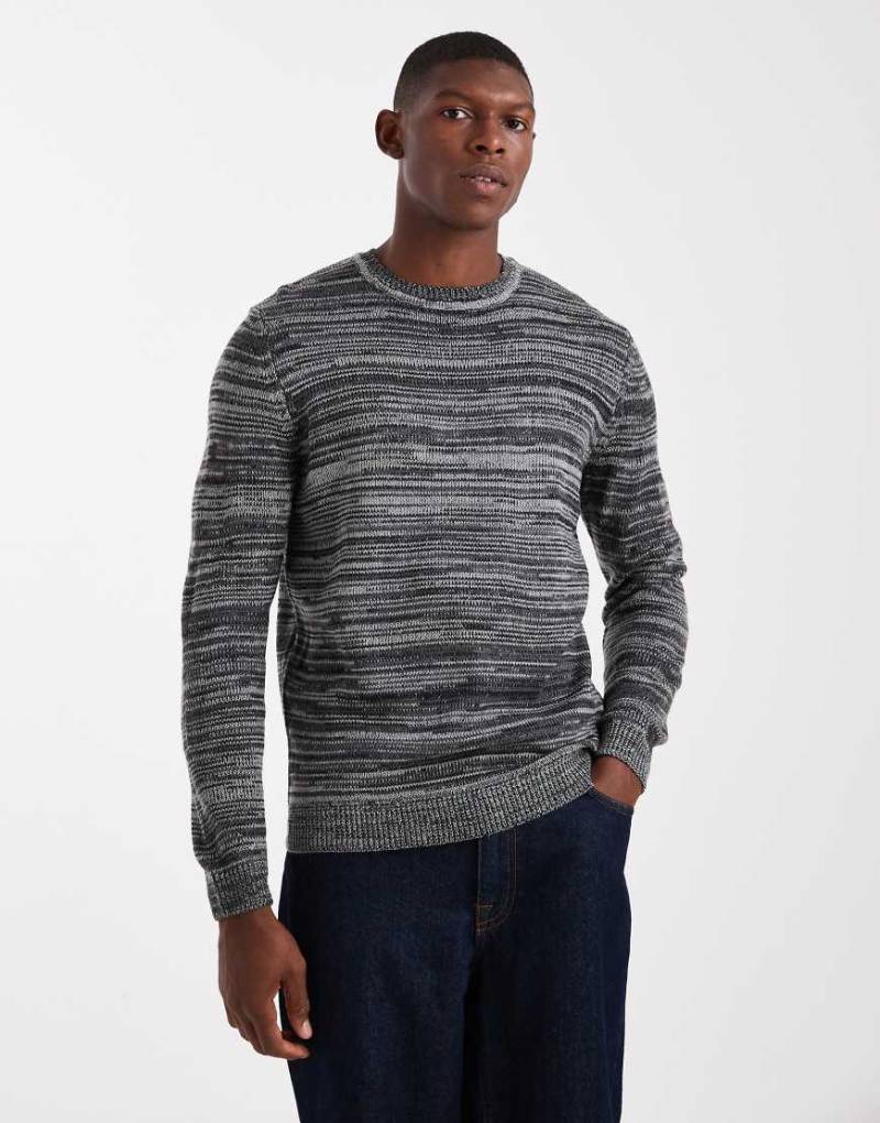 ONLY & SONS - Gestreifter Strickpullover in meliertem Anthrazit mit Rundhalsausschnitt-Grau von ONLY & SONS