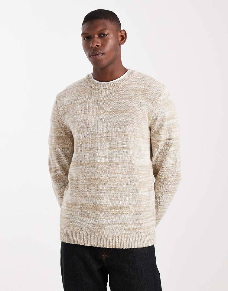 ONLY & SONS - Gestreifter Strickpullover in meliertem Stein mit Rundhalsausschnitt-Weiß von ONLY & SONS