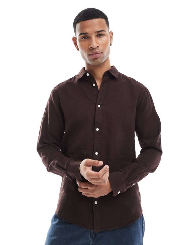 ONLY & SONS - Langärmliges Hemd aus Leinenmix in Braun von ONLY & SONS