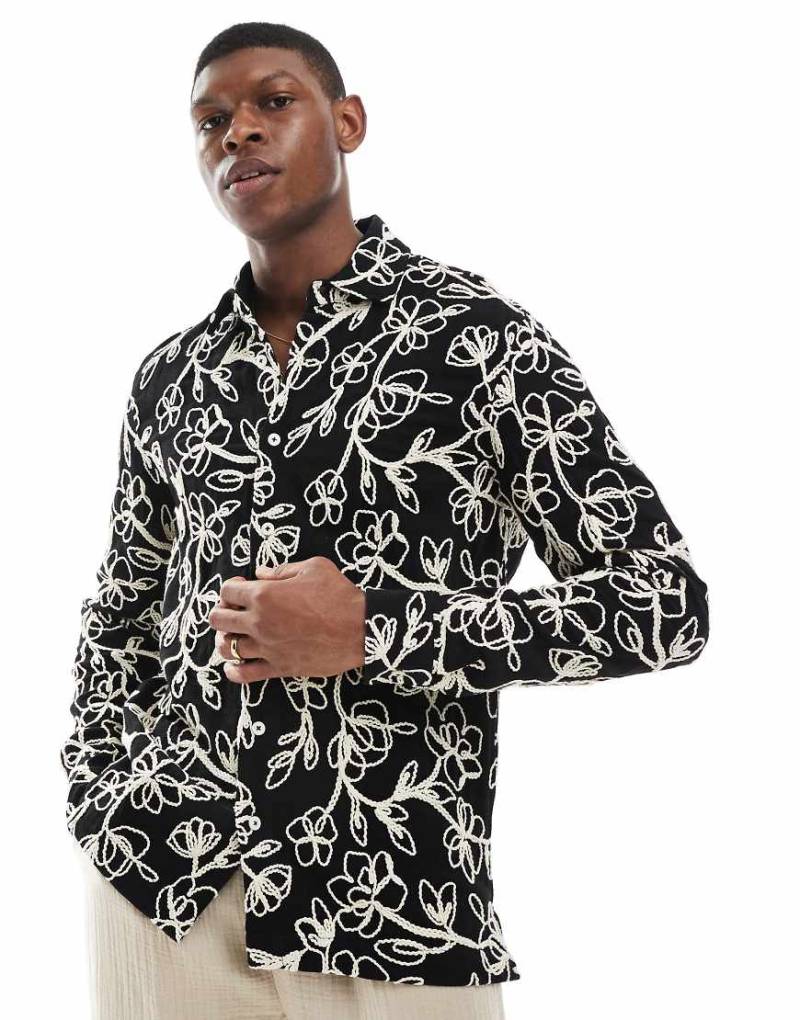 ONLY & SONS - Langärmliges Hemd in Schwarz mit strukturiertem Seil-Detail-Rot von ONLY & SONS