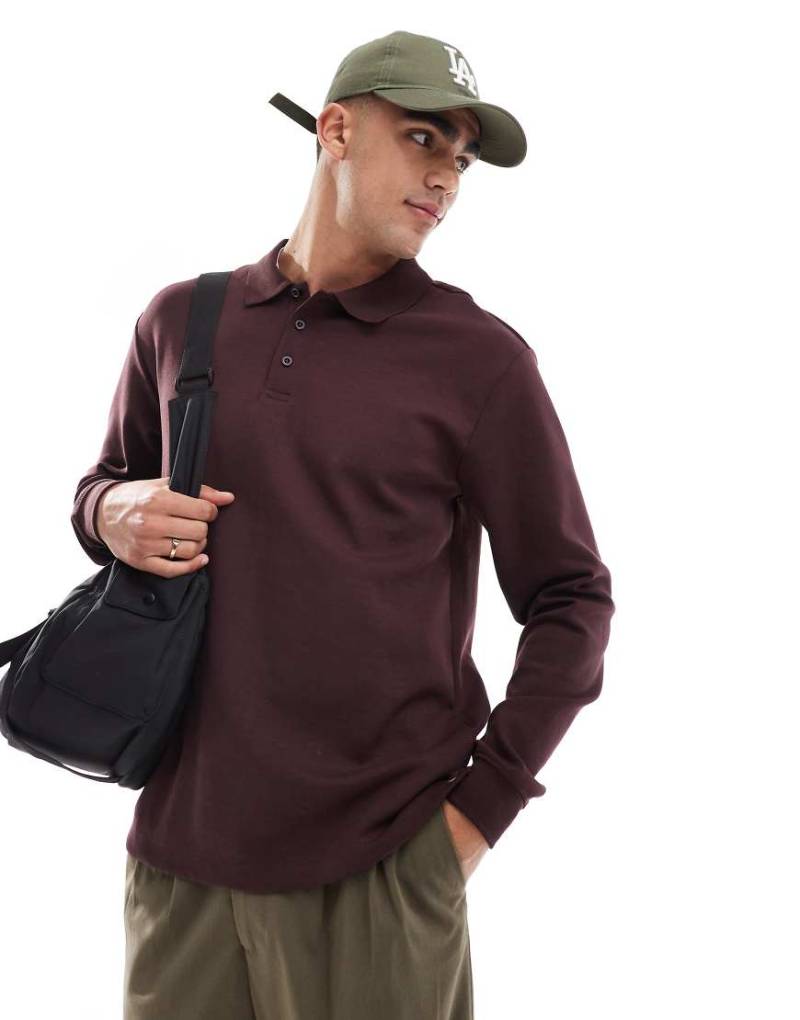 ONLY & SONS - Langärmliges Polo-Sweatshirt in Burgunderrot mit lockerem Schnitt von ONLY & SONS