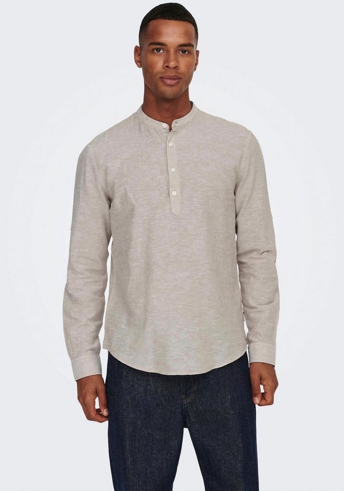 ONLY & SONS Langarmhemd ONSCAIDEN LS HALFPLACKT LINEN SHIRT von ONLY & SONS