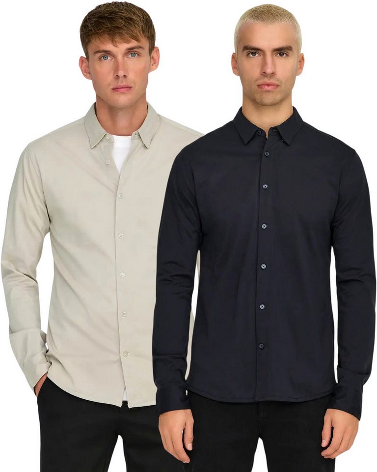 ONLY & SONS Langarmhemd Slim-Fit Basic Hemd im Doppelpack von ONLY & SONS
