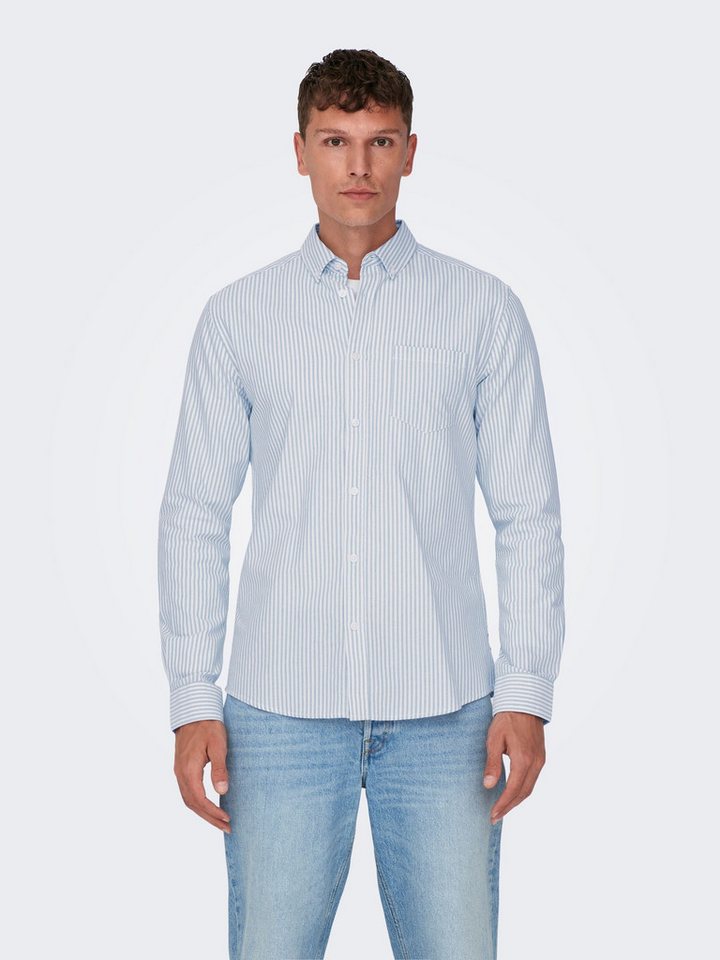 ONLY & SONS Langarmhemd Streifenhemd mit Button-down-Kragen aus Baumwollmischung ONSALVARO SLIM LS OXFORD STRIPE SHIRT von ONLY & SONS