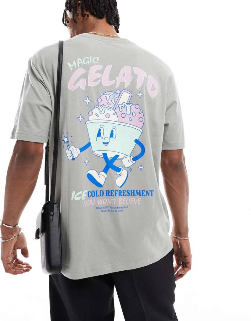 ONLY & SONS - Legeres T-Shirt in Grau mit Eiscreme-Print-Marineblau von ONLY & SONS