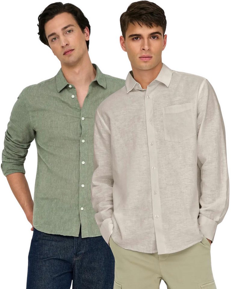 ONLY & SONS Leinenhemd Basic langarm Hemd im Doppelpack von ONLY & SONS