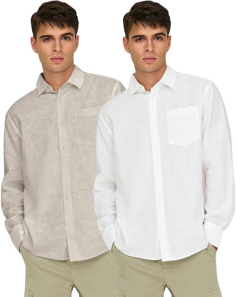 ONLY & SONS Leinenhemd Basic langarm Hemd im Doppelpack von ONLY & SONS