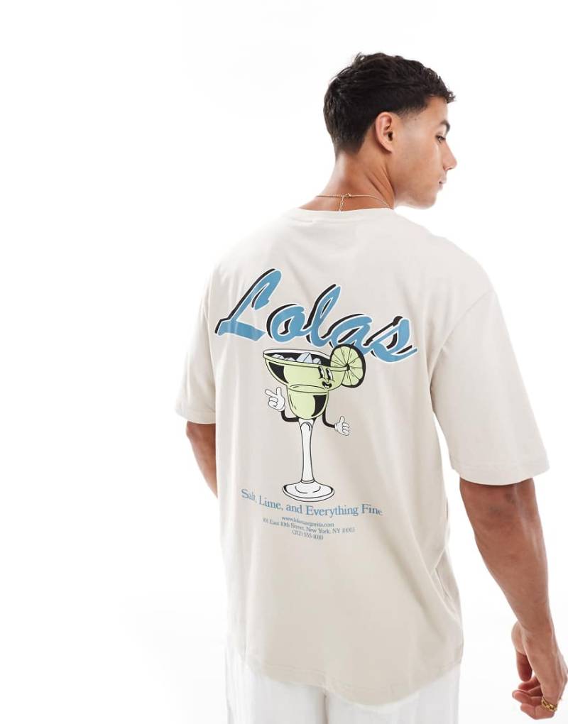 ONLY & SONS - Locker geschnittenes T-Shirt in Beige mit „Lolas Marg"-Rückenprint-Weiß von ONLY & SONS