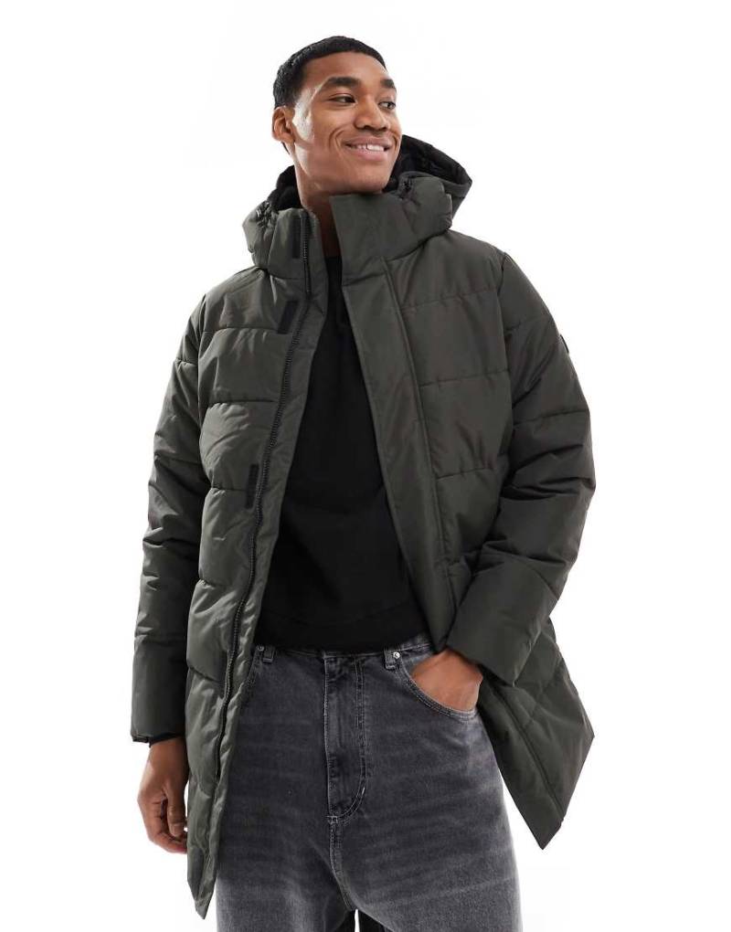 ONLY & SONS - Longline-Steppmantel in Dunkelgrün mit Kapuze von ONLY & SONS