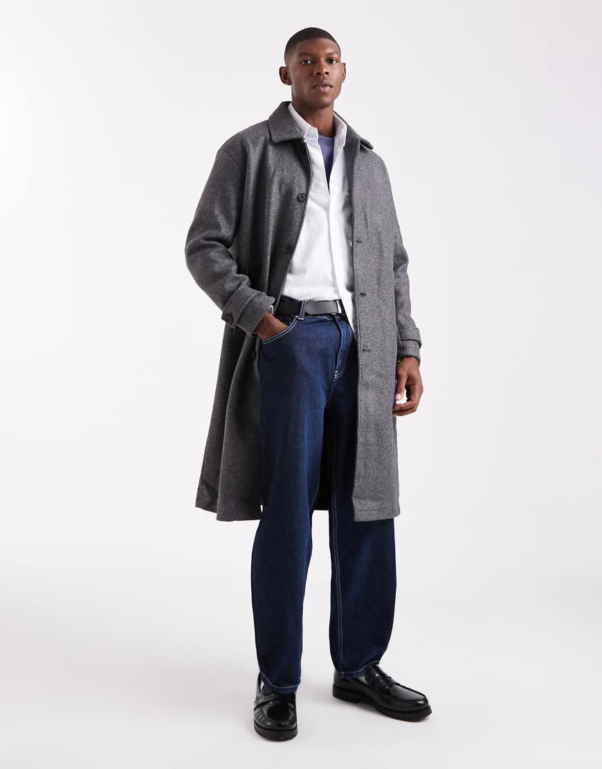 ONLY & SONS - Longline-Trenchcoat aus Wollimitat in Anthrazit-Schwarz ONLY & SONS - Longline-Trenchcoat aus Wollimitat in Anthrazit-Schwarz von ONLY & SONS