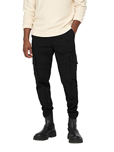 ONLY & SONS Herren Cargo Hose ONSDEAN Life - Tapered Fit - Schwarz W28-W38, Größe:33W / 34L, Farbvariante:Black 22025431 ONLY & SONS Herren Cargo Hose ONSDEAN Life - Tapered Fit - Schwarz W28-W38, Größe:33W / 34L, Farbvariante:Black 22025431 von ONLY & SONS