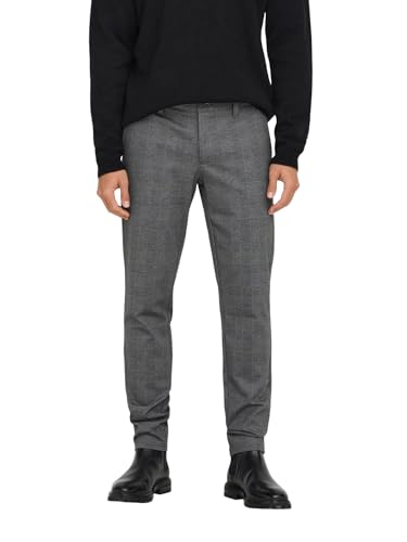 ONLY & SONS O&S Stoffhose Chino Elegante Business Pants Karierte Stretch Trousers Slim Fit Tapered Leg ONSMARK, Farben:Grau, Größe Hosen:30W / 32L, Beinlänge:L32 von ONLY & SONS