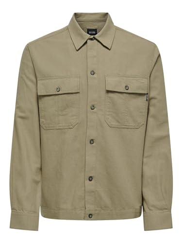 ONLY & SONS Herren Freizeit Hemd ONSKENNET - Relaxed Fit XS S M L XL XXL Beige, Größe:L, Farbe:Chinchilla 22019758 von ONLY & SONS