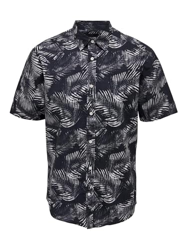 ONLY & SONS Herren Onsbes Reg Ctn Slub Leaf Ss Shirt, Dark Navy, M von ONLY & SONS