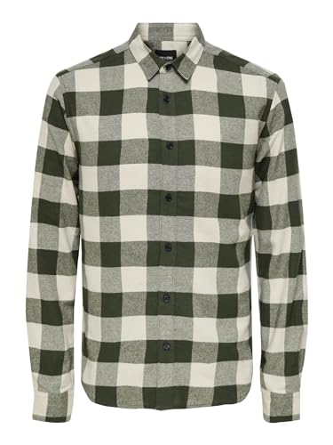 Kariertes Holzfäller Hemd Basic Langarm Flanellhemd Freizeit Karo Slim Fit Shirt Baumwolle ONSGUDMUND, Farben:Grün, Größe Hemd:XS von ONLY & SONS